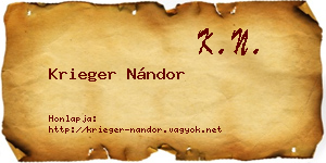 Krieger Nándor névjegykártya
